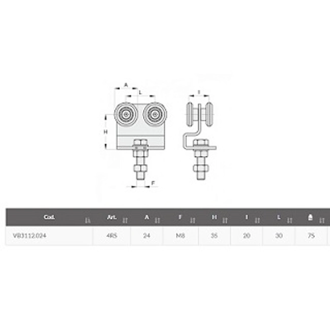 Vendita online Carrello scorrevole 4 ruote Ø 24 mm. art.4RS